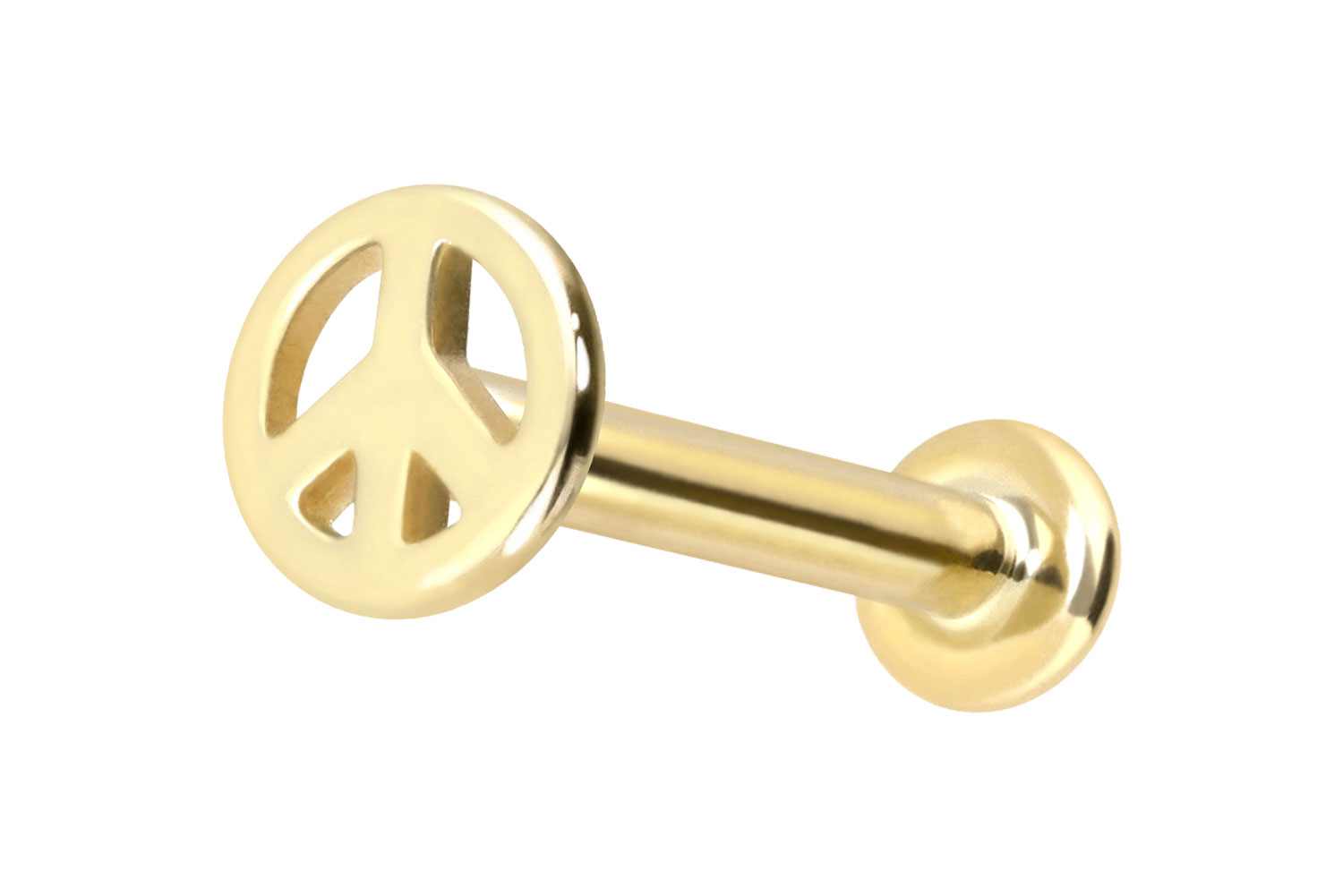 14 Karat Gold Labret Piercing mit Innengewinde PEACE-ZEICHEN